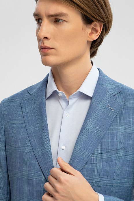 Пиджак из шерсти, льна и шелка, цвет Голубой темный