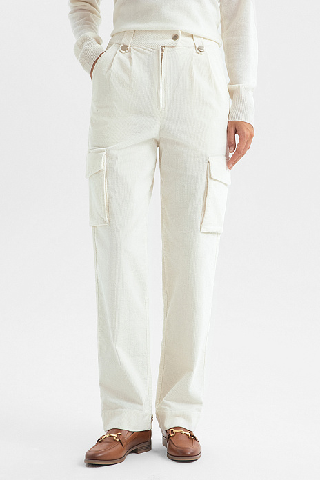 Брюки карго из вельвета, цвет Молочный