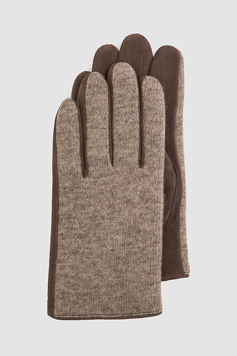 Перчатки из натуральной замши и смесовой шерсти, цвет Коричневый