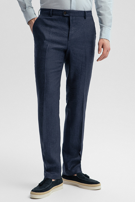 Брюки изо льна, цвет Синий темный