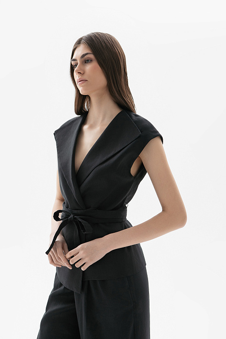 Жилет изо льна и вискозы, цвет Черный