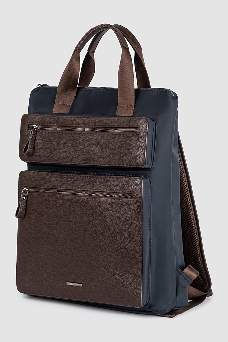 Рюкзак из натуральной кожи и текстиля, цвет Синий темный