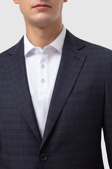 Костюм из шерсти в клетку с брюками на кулиске с водоотталкивающей обработкой, устойчивый к загрязнениям, цвет Синий