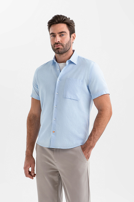 Сорочка с коротким рукавом изо льна и хлопка Getzner (Австрия), цвет Голубой светлый