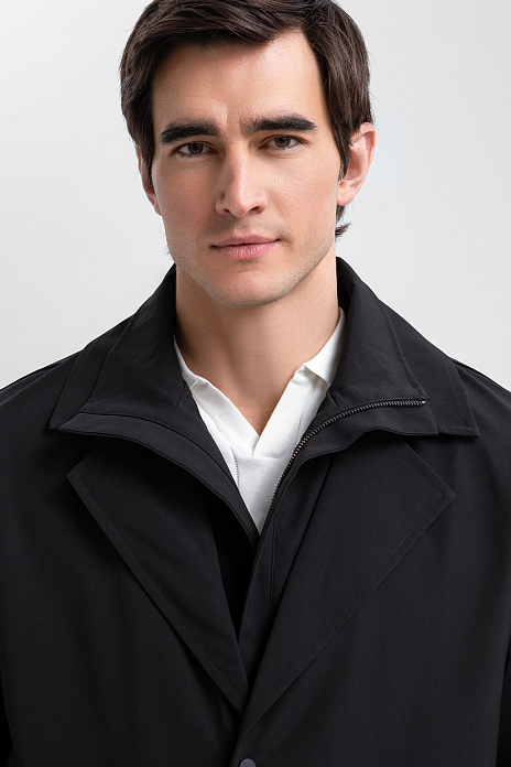 Плащ однобортный с манишкой и водоотталкивающей обработкой, цвет Черный