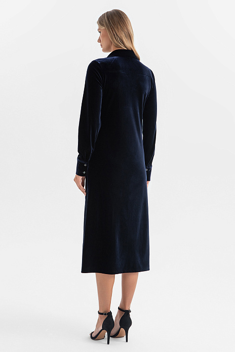 Платье-рубашка из бархата, цвет Синий темный