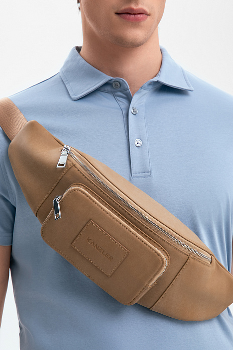 Поясная сумка из натуральной кожи, цвет Бежевый