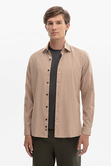 Фланелевая сорочка в клетку из устойчивой к сминанию ткани, цвет Коричневый