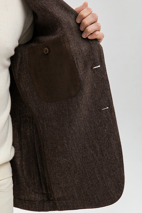 Пиджак из хлопка и шерсти с узором шеврон, цвет Коричневый