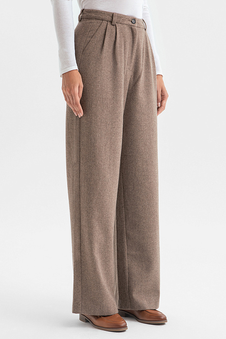 Брюки палаццо из смесовой шерсти, цвет Коричневый светлый