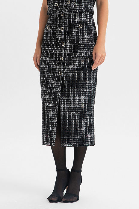 Юбка-карандаш в клетку, цвет Черный