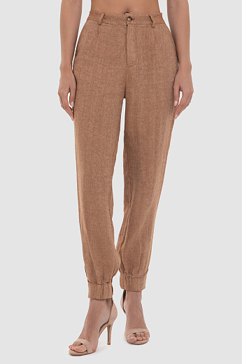 Брюки изо льна коричневого цвета