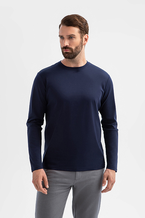 Лонгслив из мерсеризованного хлопка, цвет Синий темный