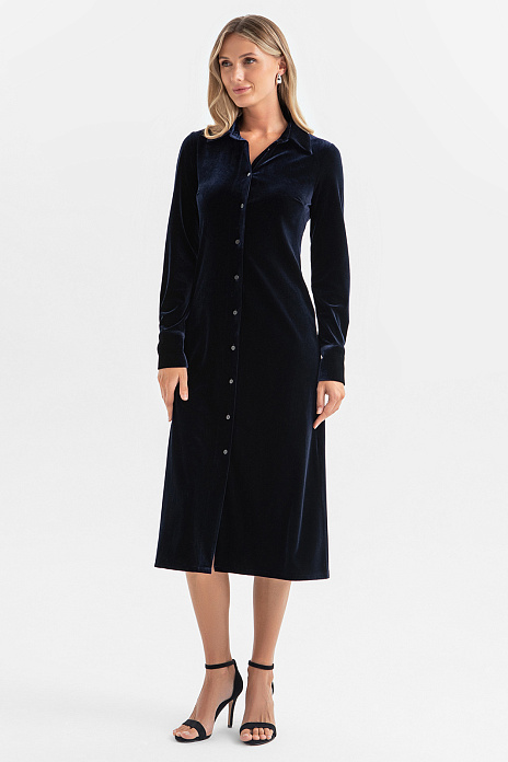 Платье-рубашка из бархата, цвет Синий темный