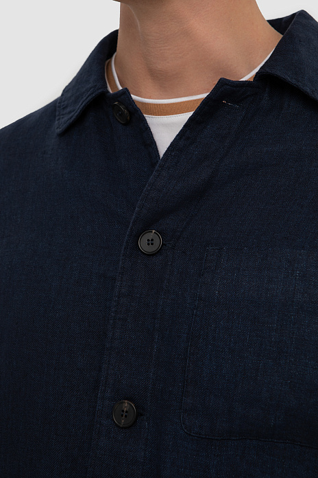 Синий пиджак изо льна и вискозы, цвет Синий темный