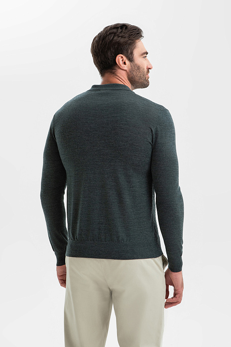Джемпер поло из шерсти, цвет Зеленый темный