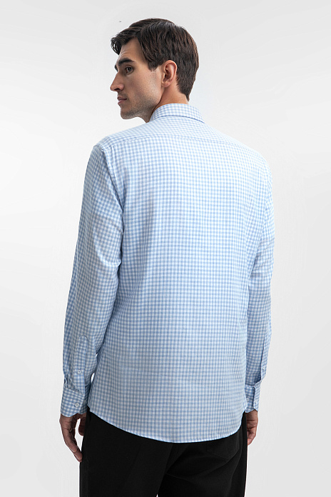 Сорочка в клетку из австрийской хлопковой ткани Getzner, цвет Голубой светлый
