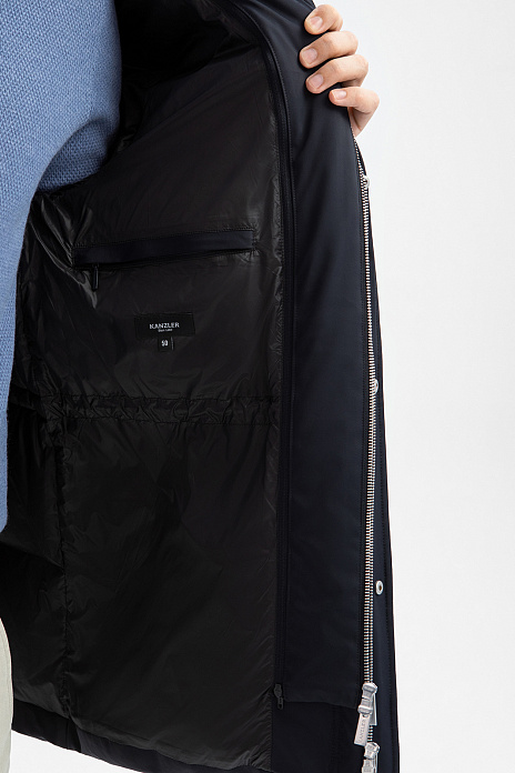 Пуховик с натуральным мехом и водоотталкивающей обработкой, цвет Синий темный