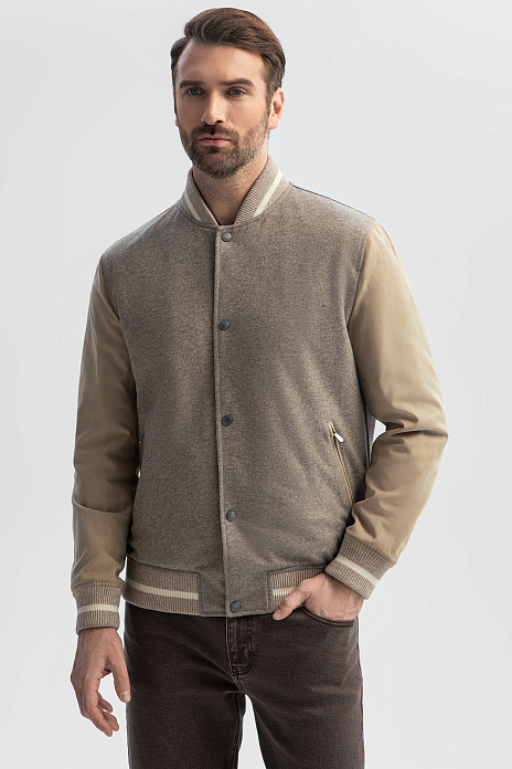 Бомбер двусторонний из итальянской шерстяной ткани Vitale Barberis, лимитированная коллекция, цвет Бежевый светлый