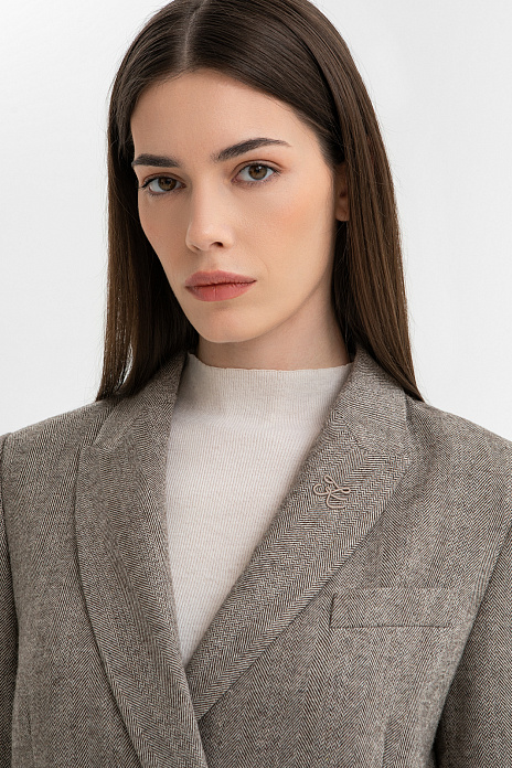 Пиджак из смесовой шерсти с узором шеврон, цвет Бежевый