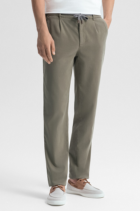 Брюки из тенсела и хлопка, цвет Оливковый
