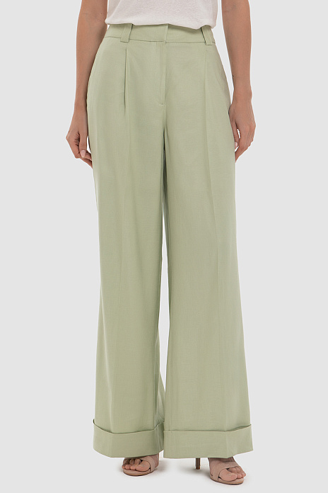 Брюки изо льна и вискозы, цвет Оливковый