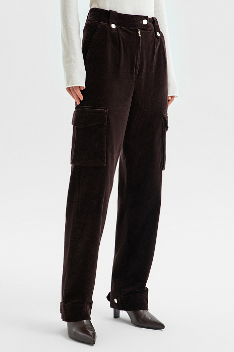 Брюки карго из вельвета, цвет Коричневый