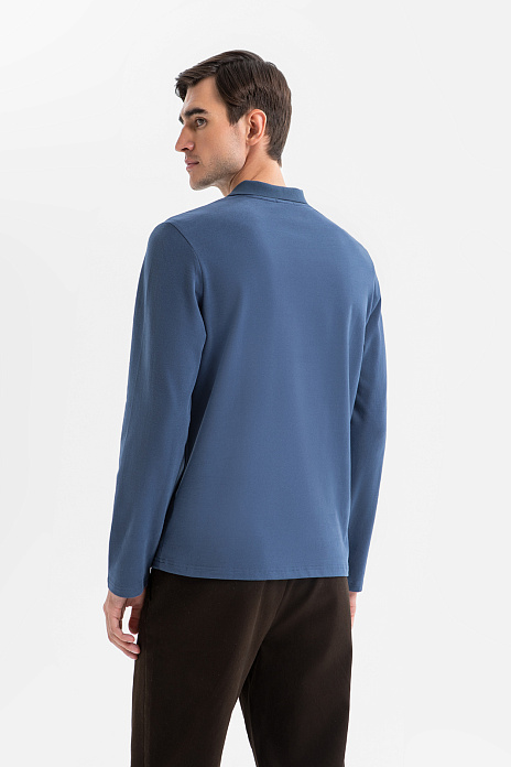 Лонгслив поло из хлопка, цвет Голубой темный